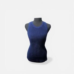Y2K Banana Republic Cobalt Blue Ribbed Knit Clean Girl Tank Top